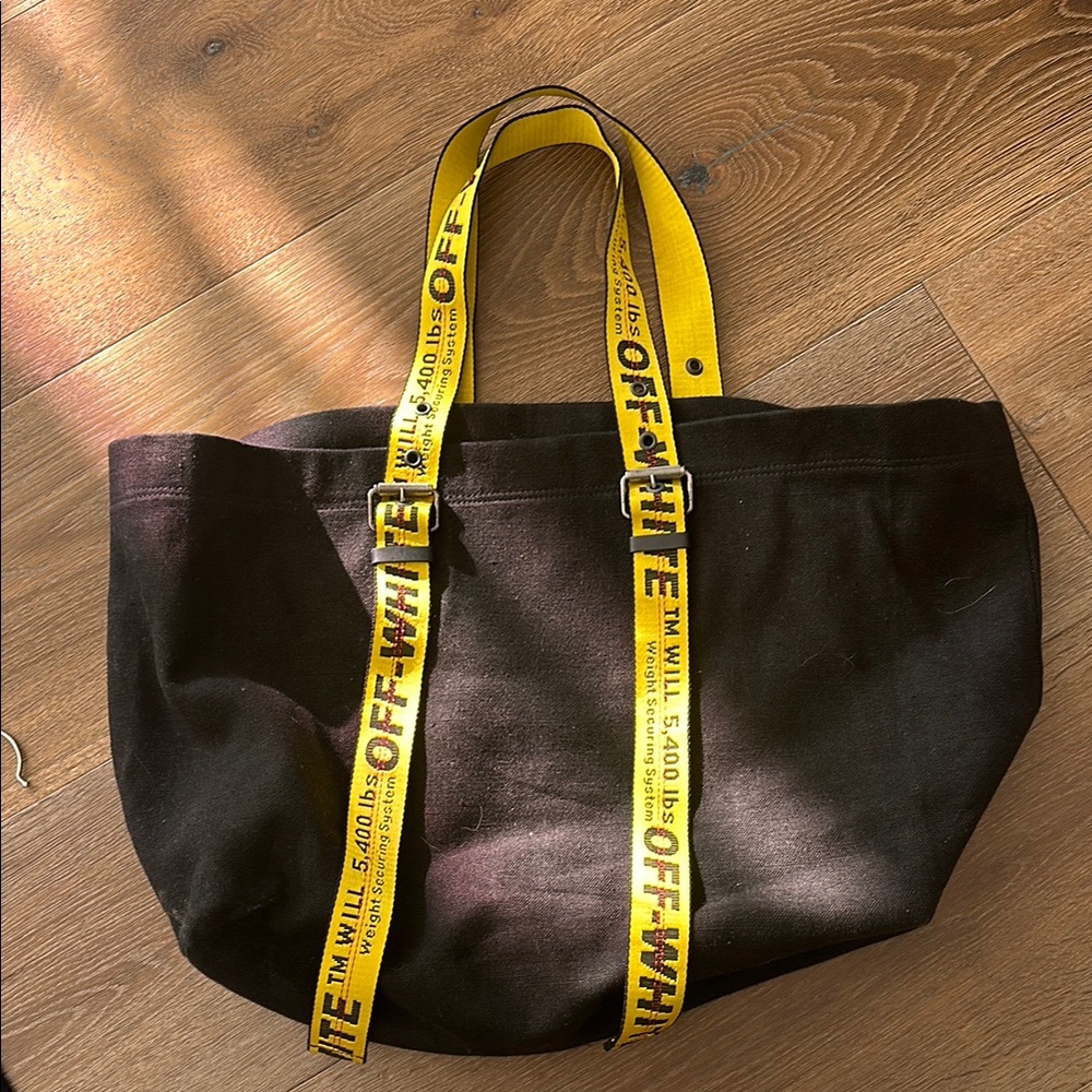 Off-White Black Tote Bag with Yellow Straps